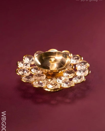 Brass - Round Crystal Deep - 3.5 Inch - WBG0012 - Crystal Diya RG