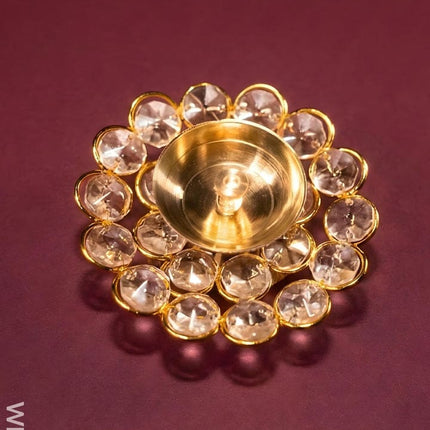 Brass - Round Crystal Deep - 3.5 Inch - WBG0012 - Crystal Diya RG