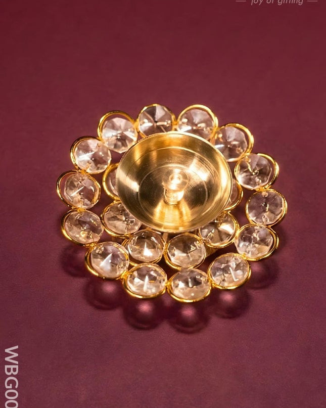 Brass - Round Crystal Deep - 3.5 Inch - WBG0012 - Crystal Diya RG