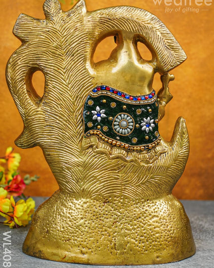 Brass Seated Ganesha Idol With Multicolour Stone Work - Wl4088 Figurines