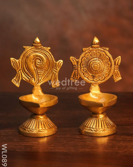 Brass Shank Chakra Diya Small (Set Of 2) - Black Antique Finish Wl0899