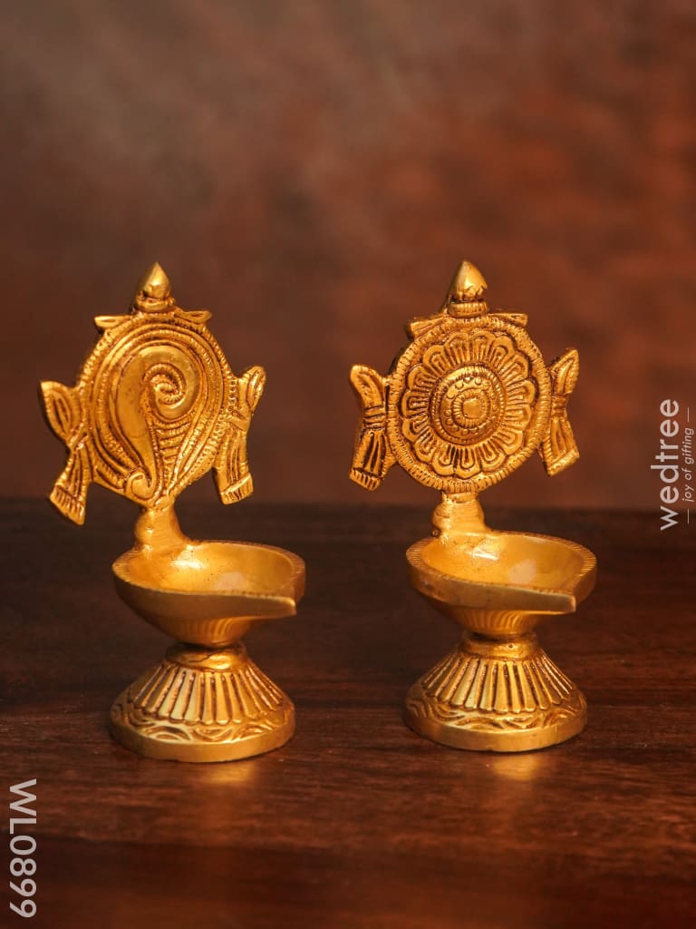 Brass Shank Chakra Diya Small (Set Of 2) - Black Antique Finish Wl0899