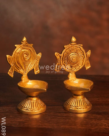 Brass Shank Chakra Diya Small (Set Of 2) - Black Antique Finish Wl0899