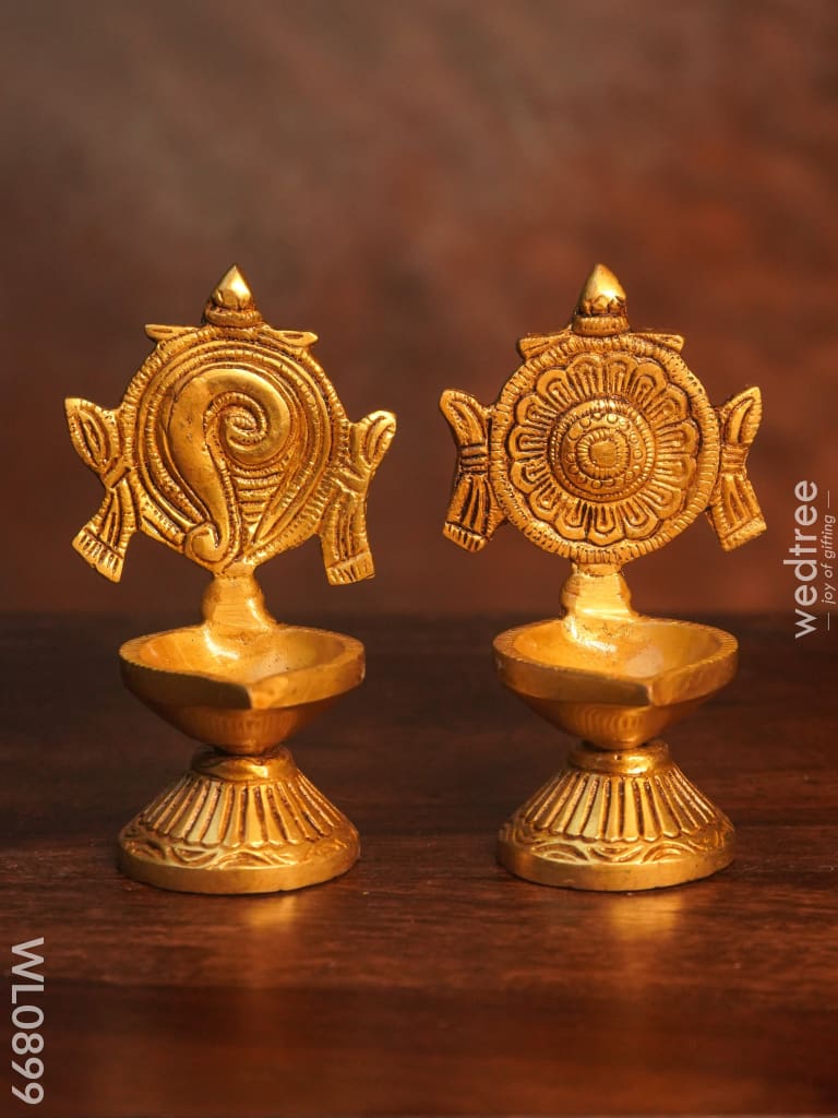 Brass Shank Chakra Diya Small (Set Of 2) - Black Antique Finish Wl0899