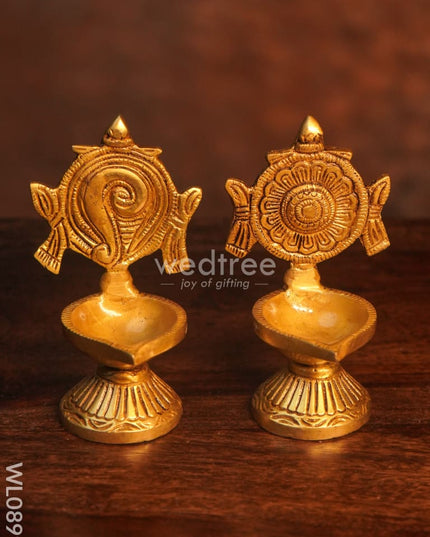Brass Shank Chakra Diya Small (Set Of 2) - Black Antique Finish Wl0899