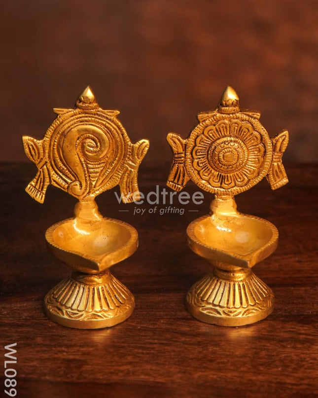 Brass Shank Chakra Diya Small (Set Of 2) - Black Antique Finish Wl0899
