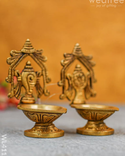 Brass Shank Chakra Diya With Base Stand - Wl4119