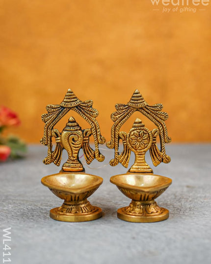 Brass Shank Chakra Diya With Base Stand - Wl4119
