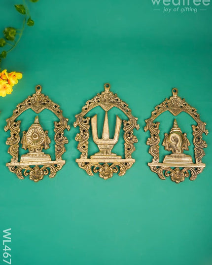 Brass Shank Chakra Naama Wall Hanging - Set Of 3 Wl4677