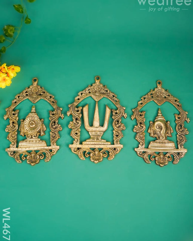 Brass Shank Chakra Naama Wall Hanging - Set Of 3 Wl4677