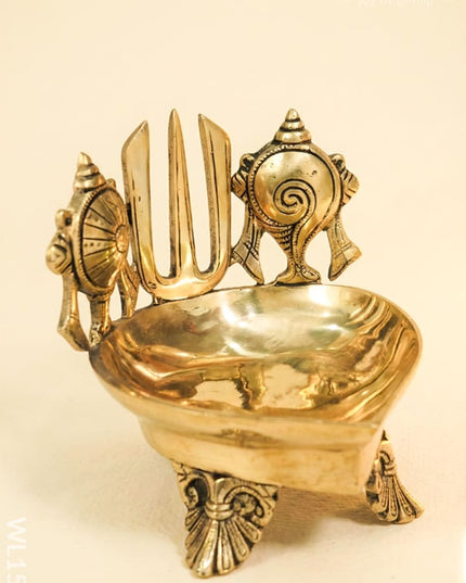 Brass Shank-Chakra-Nama Diya - WL1577 - Brass Diya