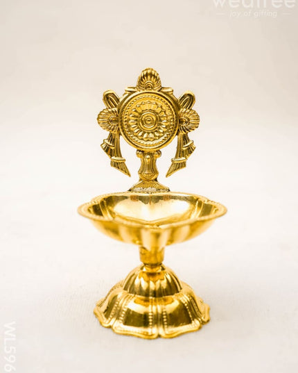 Brass Shankh Chakra Diya - 3 inch - Set of 2 - WL5962 - Brass Diya