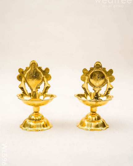 Brass Shankh Chakra Diya - 3 inch - Set of 2 - WL5962 - Brass Diya