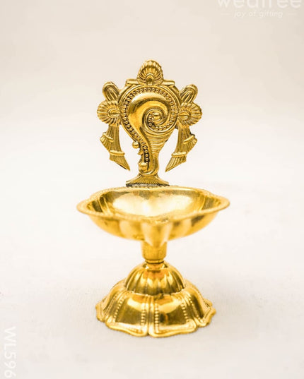 Brass Shankh Chakra Diya - 3 inch - Set of 2 - WL5962 - Brass Diya