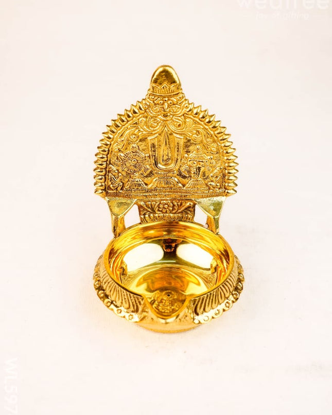 Brass Shankh Chakra Namam Diya - 5 inch - WL5970 - Brass Diya