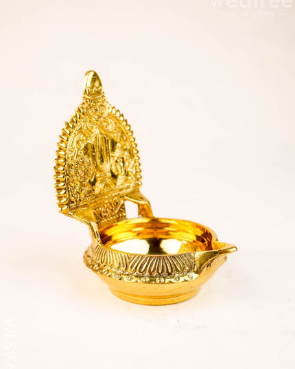 Brass Shankh Chakra Namam Diya - 5 inch - WL5970 - Brass Diya