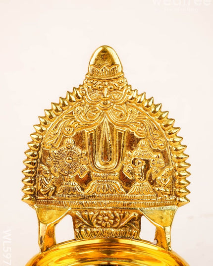 Brass Shankh Chakra Namam Diya - 5 inch - WL5970 - Brass Diya