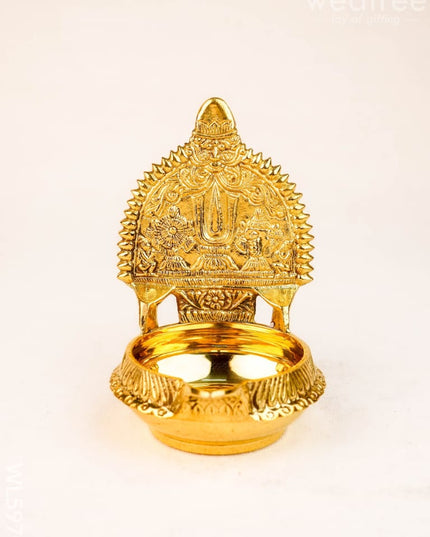 Brass Shankh Chakra Namam Diya - 5 inch - WL5970 - Brass Diya