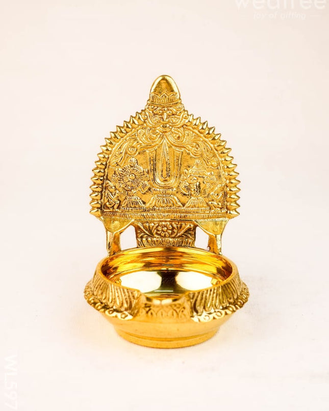 Brass Shankh Chakra Namam Diya - 5 inch - WL5970 - Brass Diya
