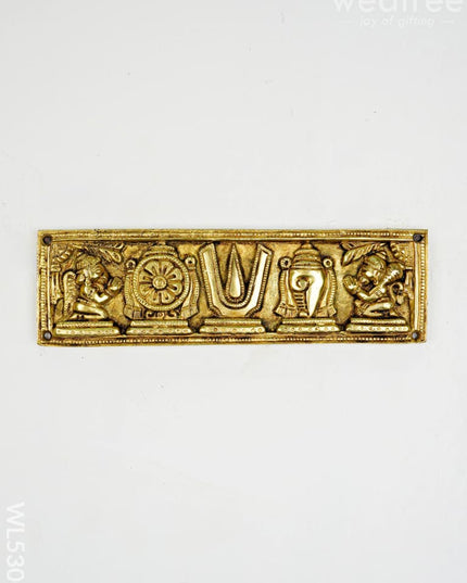 Brass Shankh Chakra Plate Wall Hanging - 9 inch - WL5300 - Brass Wall Hanging