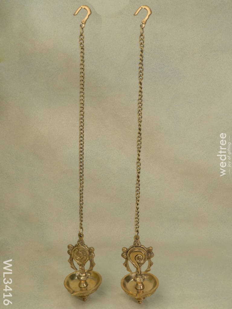 Brass Shanku Chakra Hanging Diya - Set Of 2 Wl3416