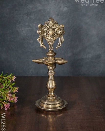 Brass Shanku Chakra Naama Five Face Diya - Set Of 3 Wl2635