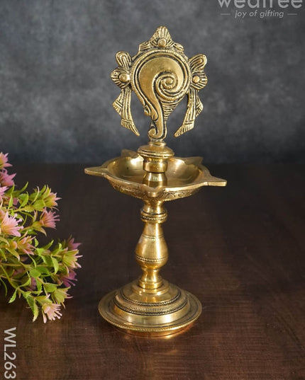 Brass Shanku Chakra Naama Five Face Diya - Set Of 3 Wl2635