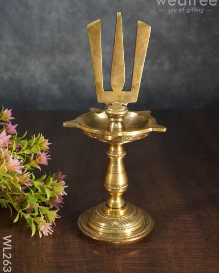 Brass Shanku Chakra Naama Five Face Diya - Set Of 3 Wl2635