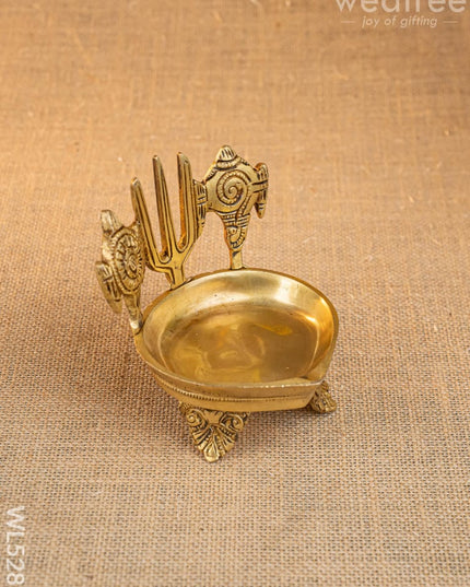Brass Shanku Chakra Namah with Diya - 5 inch - WL5287 - Brass Diya