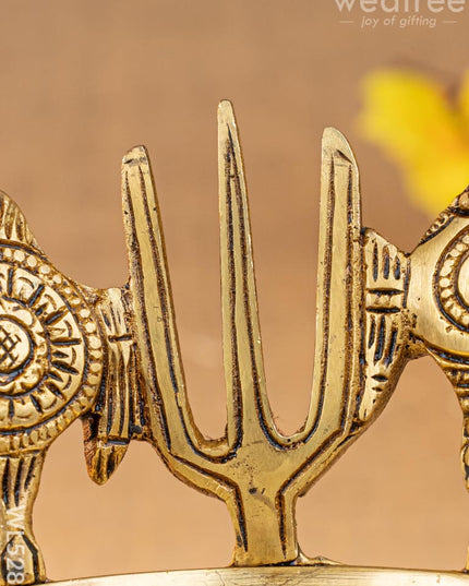 Brass Shanku Chakra Namah with Diya - 5 inch - WL5287 - Brass Diya