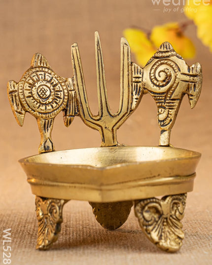 Brass Shanku Chakra Namah with Diya - 5 inch - WL5287 - Brass Diya