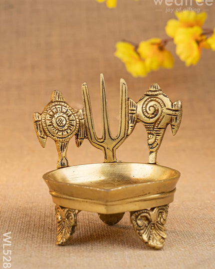 Brass Shanku Chakra Namah with Diya - 5 inch - WL5287 - Brass Diya