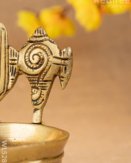 Brass Shanku Chakra Namah with Diya - 5 inch - WL5287 - Brass Diya