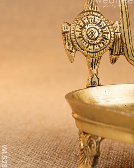 Brass Shanku Chakra Namah with Diya - 5 inch - WL5287 - Brass Diya