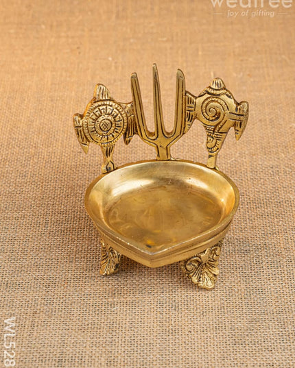 Brass Shanku Chakra Namah with Diya - 5 inch - WL5287 - Brass Diya