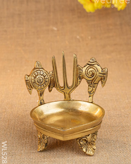 Brass Shanku Chakra Namah with Diya - 5 inch - WL5287 - Brass Diya