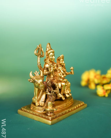 Brass Shivan Parvathi with Ganesha Idol - 10 inch - WL4871 Brass Figurines