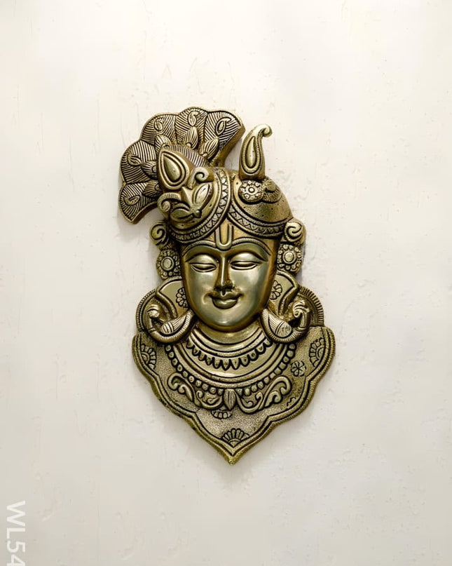 Brass Shreenathji Wall Hanging - 11 inch - WL5453 - Brass Wall Hanging