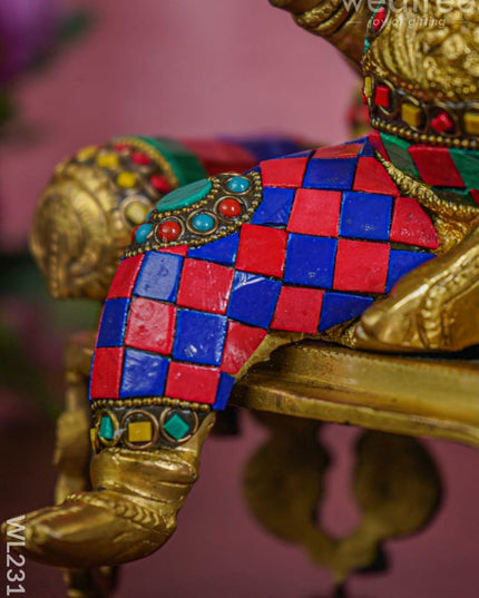 Brass Simhasan Ganesha With Tile Work - Wl2312 Figurines
