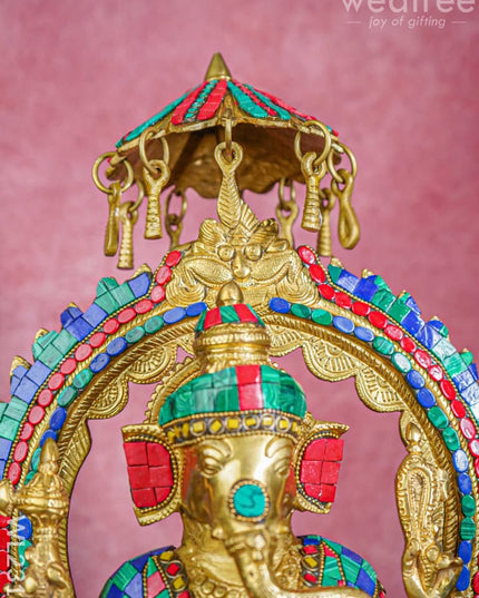 Brass Simhasan Ganesha With Tile Work - Wl2312 Figurines
