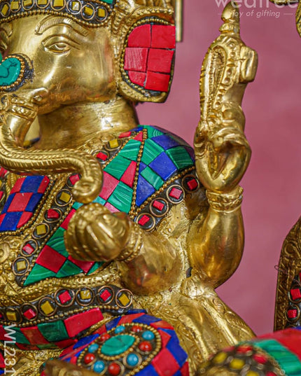 Brass Simhasan Ganesha With Tile Work - Wl2312 Figurines