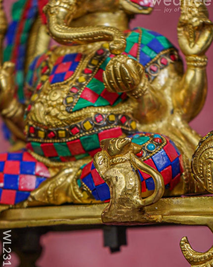 Brass Simhasan Ganesha With Tile Work - Wl2312 Figurines
