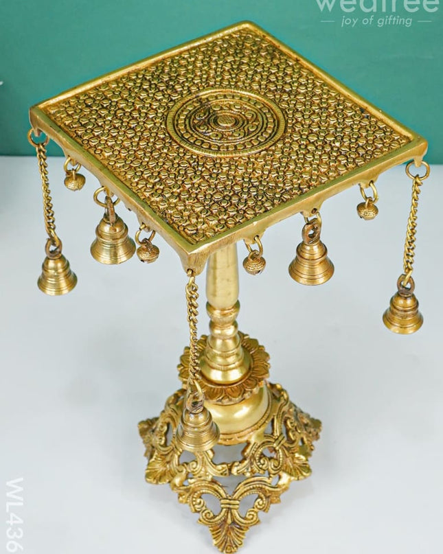 Brass Square Chowki With Bells - Wl4367 Utility