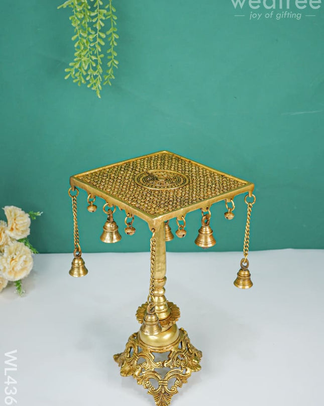 Brass Square Chowki With Bells - Wl4367 Utility