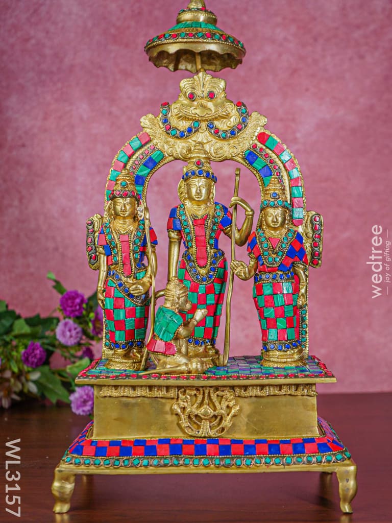 Brass - Sri Ramar Pattabhishekam Statue With Stone Work Wl3157 Figurines