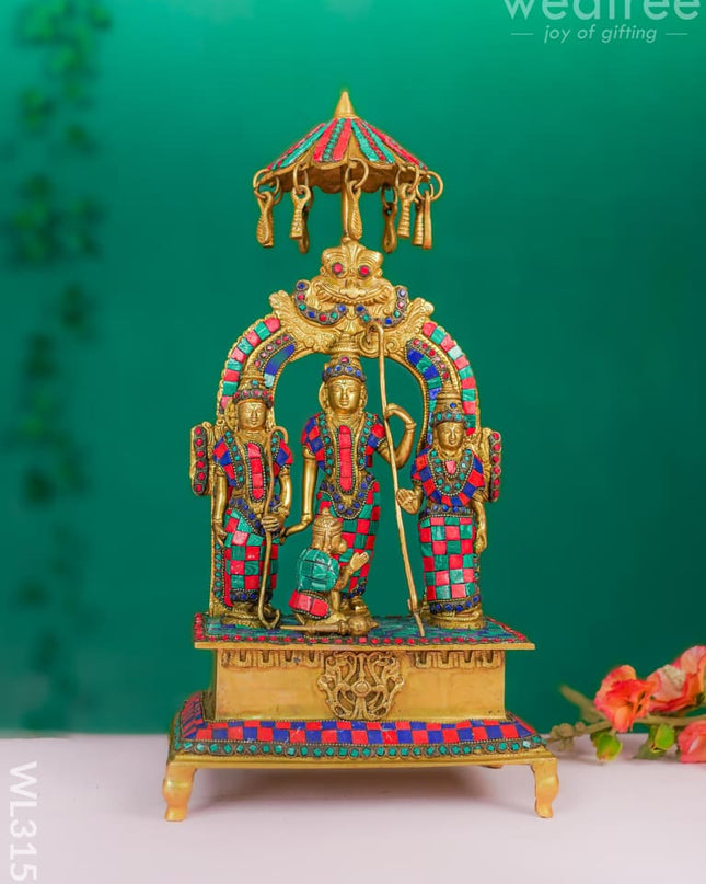 Brass - Sri Ramar Pattabhishekam Statue with Stone Work - WL3157 Brass Figurines