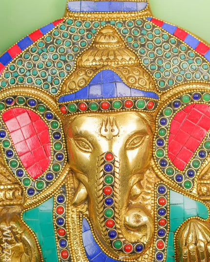 Brass Stone & Tile Work Bell Ganesha Wall Hanging - 15 Inch Wl4743