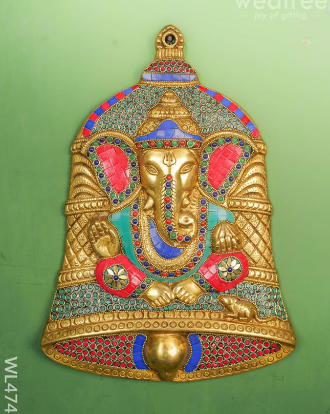 Brass Stone & Tile Work Bell Ganesha Wall Hanging - 15 Inch Wl4743