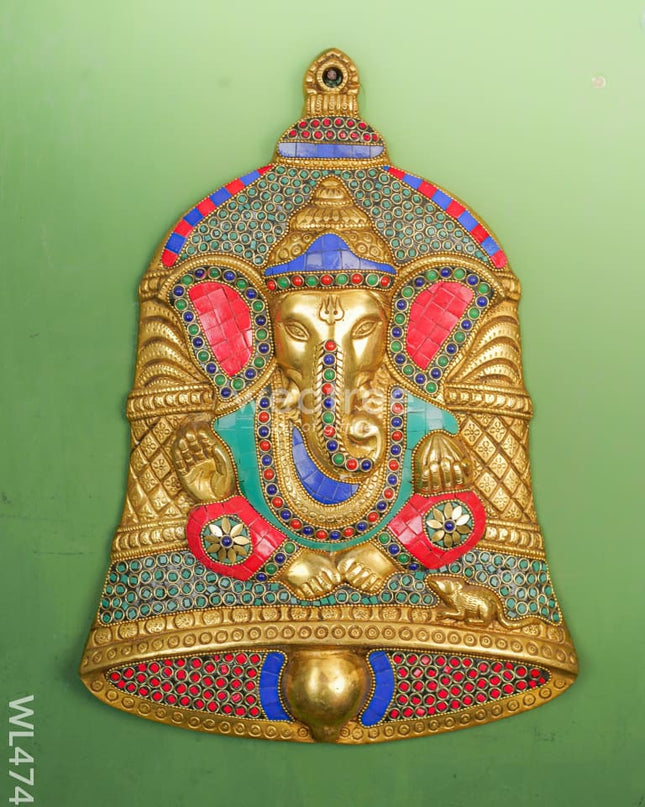 Brass Stone & Tile Work Bell Ganesha Wall Hanging - 15 Inch Wl4743