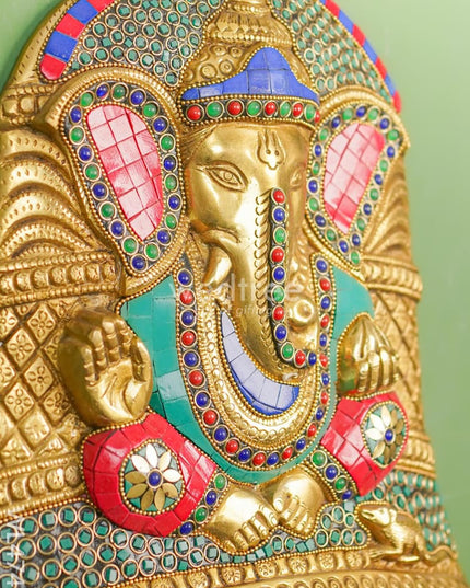 Brass Stone & Tile Work Bell Ganesha Wall Hanging - 15 Inch Wl4743